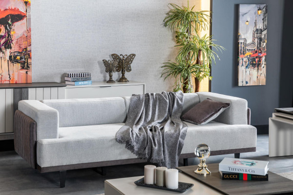 Obývací pokoj Pohovka 3místná šedá Design Luxusní čalouněný nábytek Elegantní.