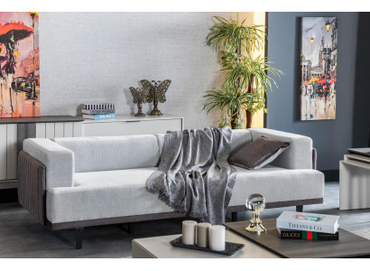 Obývací pokoj Pohovka 3místná šedá Design Luxusní čalouněný nábytek Elegantní.