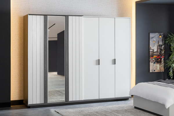 Ložnice Nábytek Dřevo Šatník Moderní Skříň Šedá 260cm Loft
