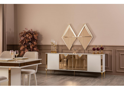 Skříň s lustrem, dřevěný nábytek, luxusní styl, moderní 2dílná sestava sideboard.