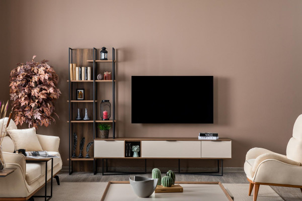 Wohnwand Obývací pokoj Nábytek TV Stojan Knihovna 240 cm Dřevo Zdiálnice