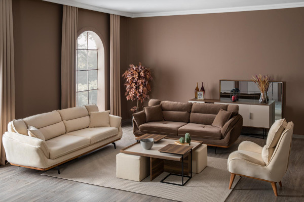 Multifunkční stůl do obývacího pokoje, designový luxusní nábytek, moderní styl, hnědý.
