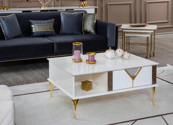 Stůl do obývacího pokoje z designové luxusní nové bílé dřevěné výzdoby moderního stylu.