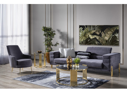 Sedačka 3+1 sedaček, designová setkání moderních polstrových pohovek, nový modrý