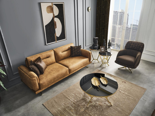 Sofa sada sedací souprava 3místná křeslo nábytek luxusní design nový hnědý.