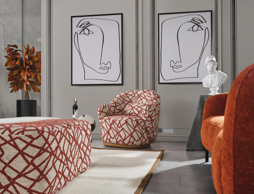 Křeslo design luxus pohovka čalouněná obývací pokoj dřevo s textilním potahem jednosedadlo