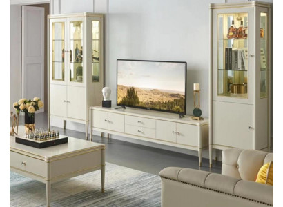 Designová stěna s tv Lowboard a skříněmi 2x, konferenční stolek, 3 dílná sada.