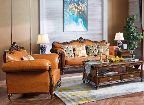 Sofa set 3+1 seater couch leather sofa Classic couches Orange