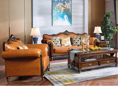 Sofa set 3+1 seater couch leather sofa Classic couches Orange