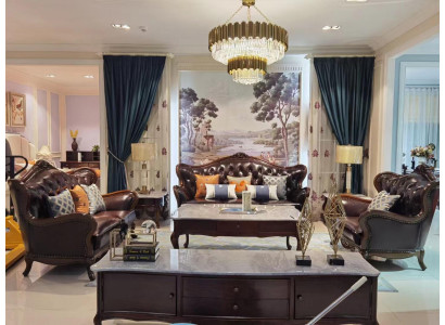 Luxusní sedací souprava 3+1 křeslo Oranžový nábytek Pohovka Židle Obývací pokoj