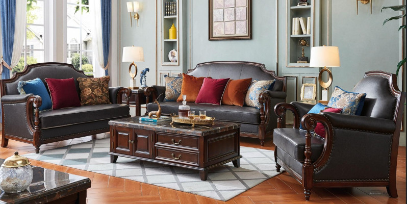 Luxusní nábytek sedací souprava gauč pohovka 3 2 1 křeslo obývací pokoj dřevo 3 ks.