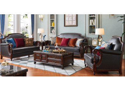 Luxusní nábytek sedací souprava gauč pohovka 3 2 1 křeslo obývací pokoj dřevo 3 ks.