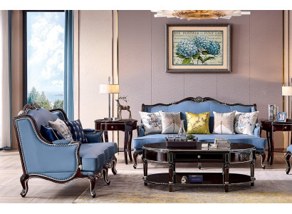 Klasická pohovka Chesterfield 3+2 Sitzer Sofa Obývací pokoj Modré pohovky