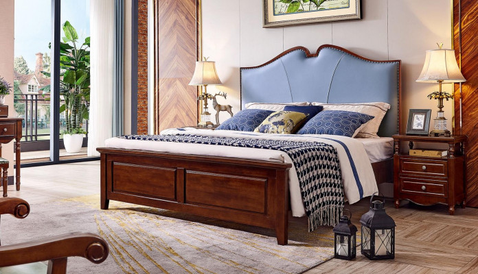 Manželská postel Luxus ložnice Dřevěná postel Potahovaný postelový rám Nábytek