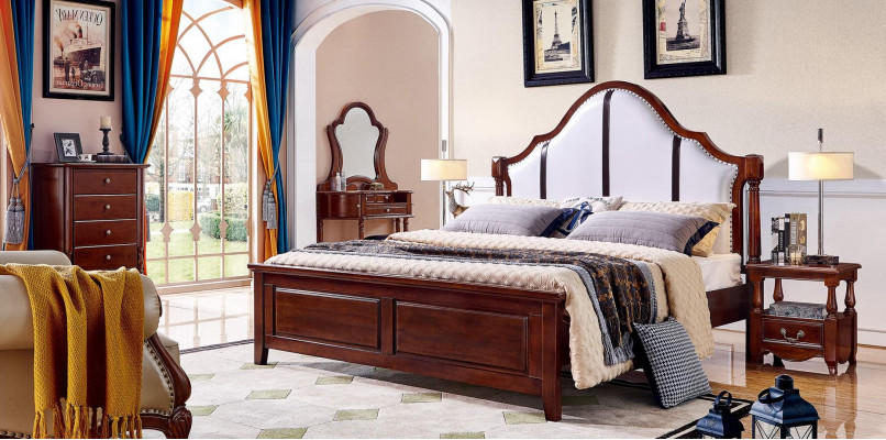 Postel 2 noční stolky 3 ks ložnice set nábytek Klasický Luxus Postele