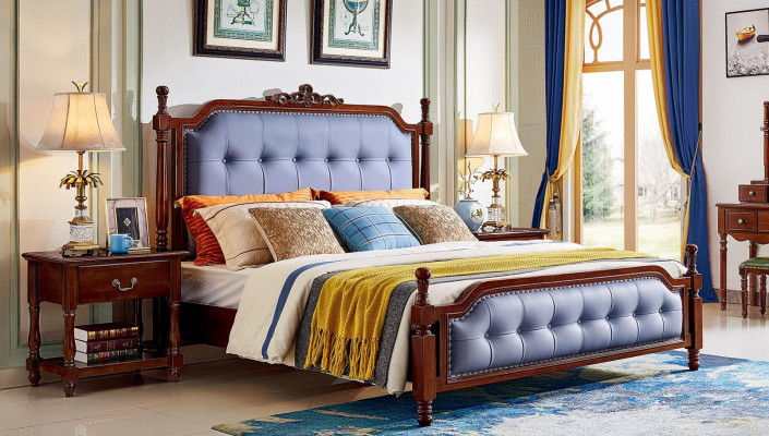 Postel Luxus ložnice manželská postel dřevo čalouněný postel Chesterfield