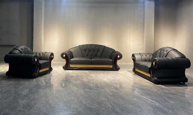 Chesterfield Sofa Couch Set 3+2+1 Kožená sedací souprava Klasický nábytek na čalounění