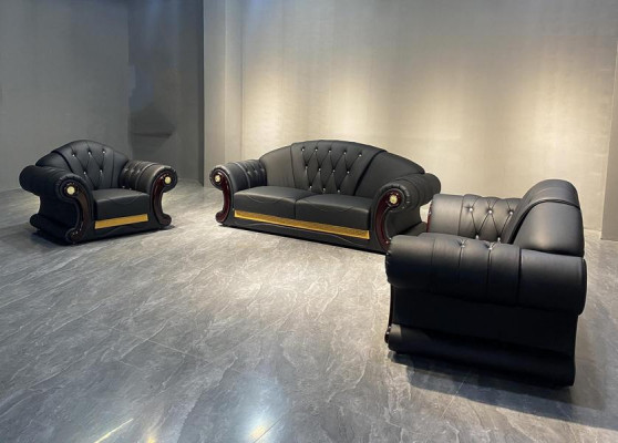 Chesterfield Sofa Couch Set 3+2+1 Kožená sedací souprava Klasický nábytek na čalounění