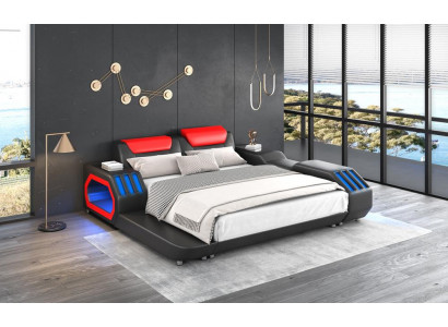 Luxusní postele s LED osvětlením, osvětlená ložnice, postel s čalouněnou postelí 180x200, nábytek