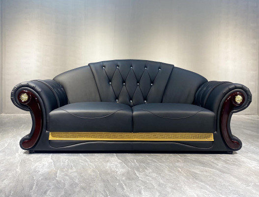 Chesterfield Sofa Barock Couch Dřevěná Kůže Trojsedačka Klasické Pohovky Nábytek