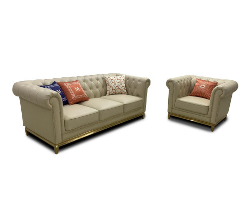 Luxusní pohovka Beige sestava pohovka křesla 3+1 sedadlo látka Design