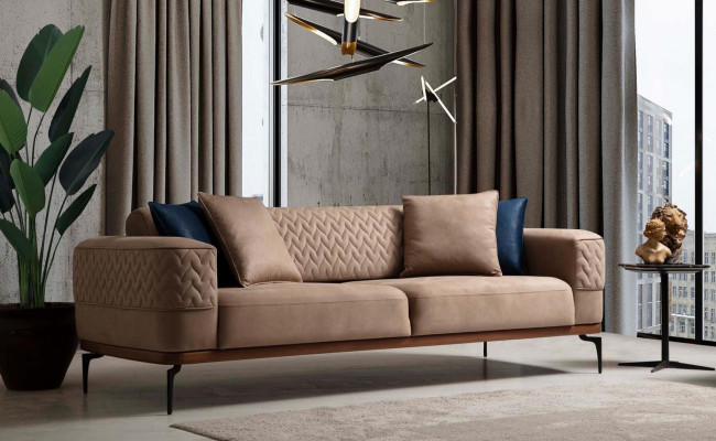 Luxus Sofa Design Dreisitzer Moderne Couch Taupe Couchen Möbel Polster Loft Neu
