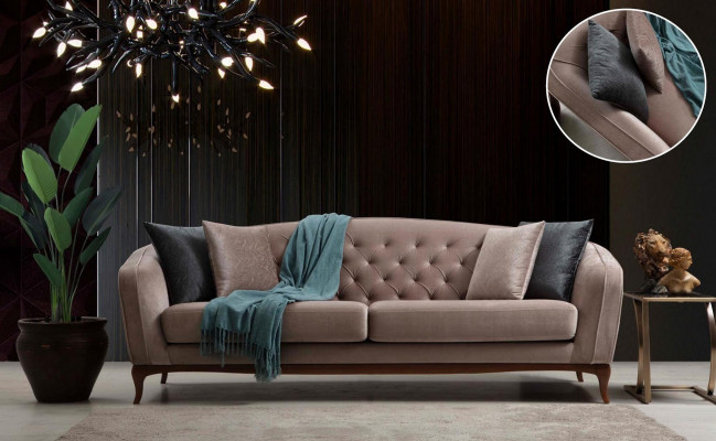 Tří sedadlová Pohovka 3 sedadla Luxus Vyplněná pohovka Látka Pohovka Nábytek 230cm
