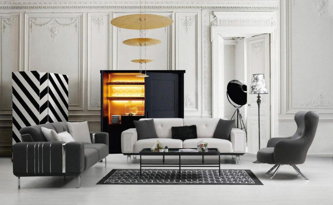 Luxus Sofa Design Třísedák Moderní Pohovka Šedá Sedací soupravy Nábytek Polystyren Loft Nový
