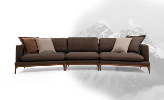 Ecksofa Sofa Wohnzimmer Sofas Stoff Luxus Eck L-Form Holz Stil Modern Möbel Neu