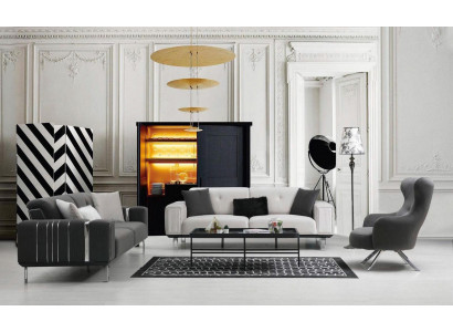 Sofa souprava Luxus pohovka sada 3+3+1 sedadla pohovky křesla látkový design nábytek Nový