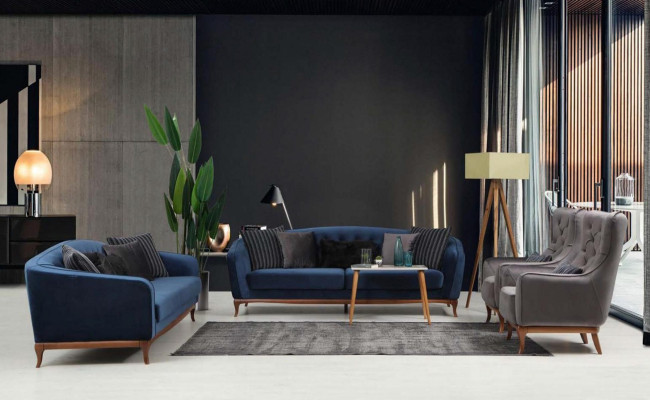 Luxus Sofa Design Dreisitzer Moderne Couch Blau Couchen Möbel Polster Loft Neu