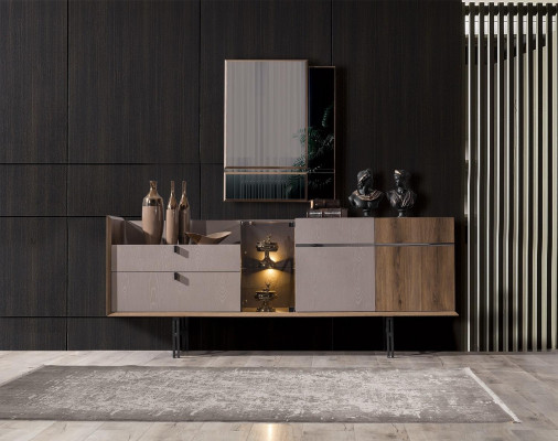 Perfektní jídelní set designer LED komoda moderní sklo zrcadlo 2kusy