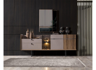 Perfektní jídelní set designer LED komoda moderní sklo zrcadlo 2kusy