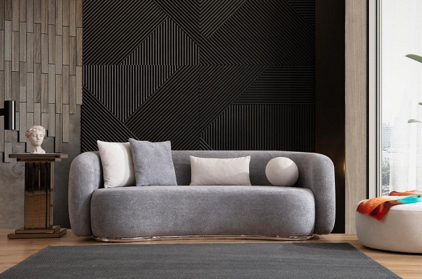Moderní šedá pohovka s moderním designem o 4 sedadlech se židlí - nový nábytek