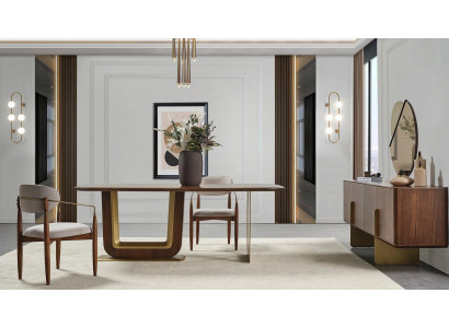 Jídelní set Moderní jídelní stůl 4x židle a komoda se zrcadlem 7 kusů.