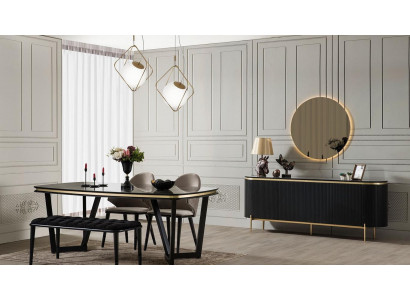 Moderní 8dílná jídelní sestava jídelní stůl 4x židle komoda zrcadlo lavice nová