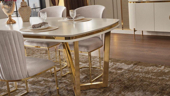 Sada do jídelny se skládá z designového jídelního stolu, 4 židlí a příborníku, celkem 7 kusů.