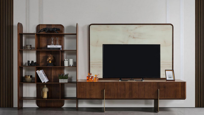 Obývací pokoj Set se skládá z knihovny, TV nízké skříně a TV rámu, 3 díly.