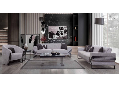 Světle šedá sedací souprava Moderní x2 čalouněné sedačky Designer židle Stoly