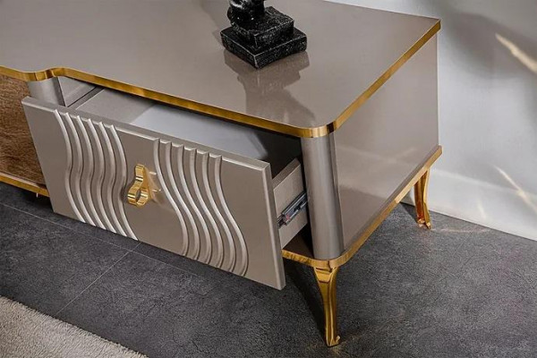 Bílá televizní komoda zlatá dřevotřísková deska MDF + kovový obývací pokoj televizní nábytek