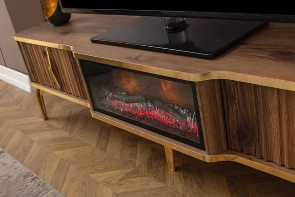 Luxusní krbová římsa televizní stůl obývací pokoj nízká skříňka dřevo hnědá komoda
