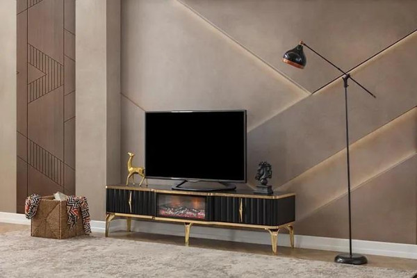 Schwarzes TV-Lowboard neue luxuriöse Möbel MDF-Metall für Wohnzimmer