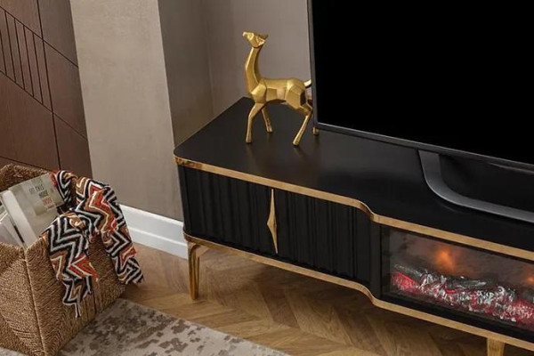 Schwarzes TV-Lowboard neue luxuriöse Möbel MDF-Metall für Wohnzimmer