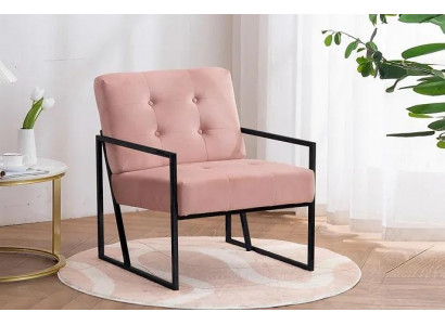 Pohodlné křeslo 1místné obývacího pokoje růžová textilní potah kovové nohy