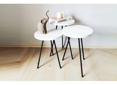 Obývací pokoj stolní stolek set 3x moderní bílý MDF kovové nohy