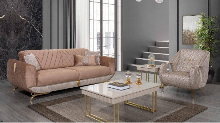 Beige obývací set Luxus 3-sedadlová křesla Konferenční stolek