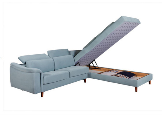 Blaues Ecksofa L-Form Wohnzimmer Polster Couchen Designer Holzgestell