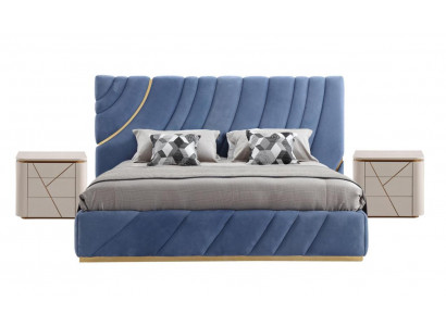 Ložnice set Postel 2x Noční stolky 3dílný Modrá nová Moderní Kompletní Luxusní Nábytek