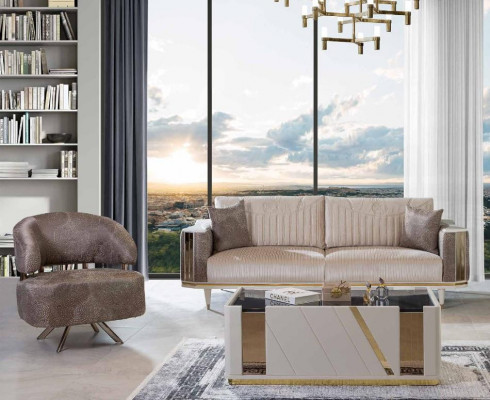 Moderní obývací sestava Designer Beige třímístná pohovka Konferenční stolek