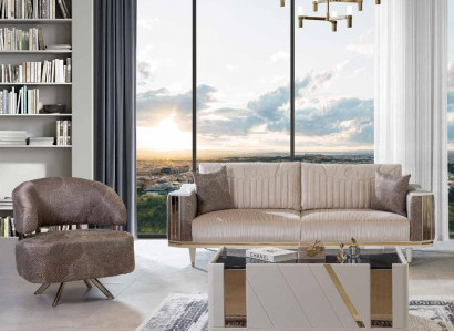 Moderní obývací sestava Designer Beige třímístná pohovka Konferenční stolek